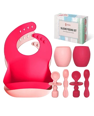 Sperric Toddler Silicone Feeding Set Led Weaning Utensils, Silicone Bibs Feeding Cups Smooth Waterproof Material For Practical Eating