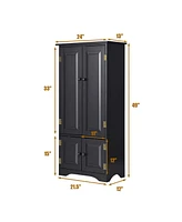 Accent Storage Cabinet Adjustable Shelves Antique 2 Door Floor Cabinet Cream