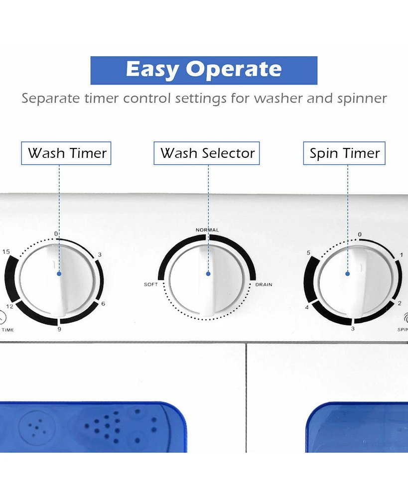 Gymax Compact Portable Washing Machine Twin Tub 20 lbs Washer Spinner Home Dorm