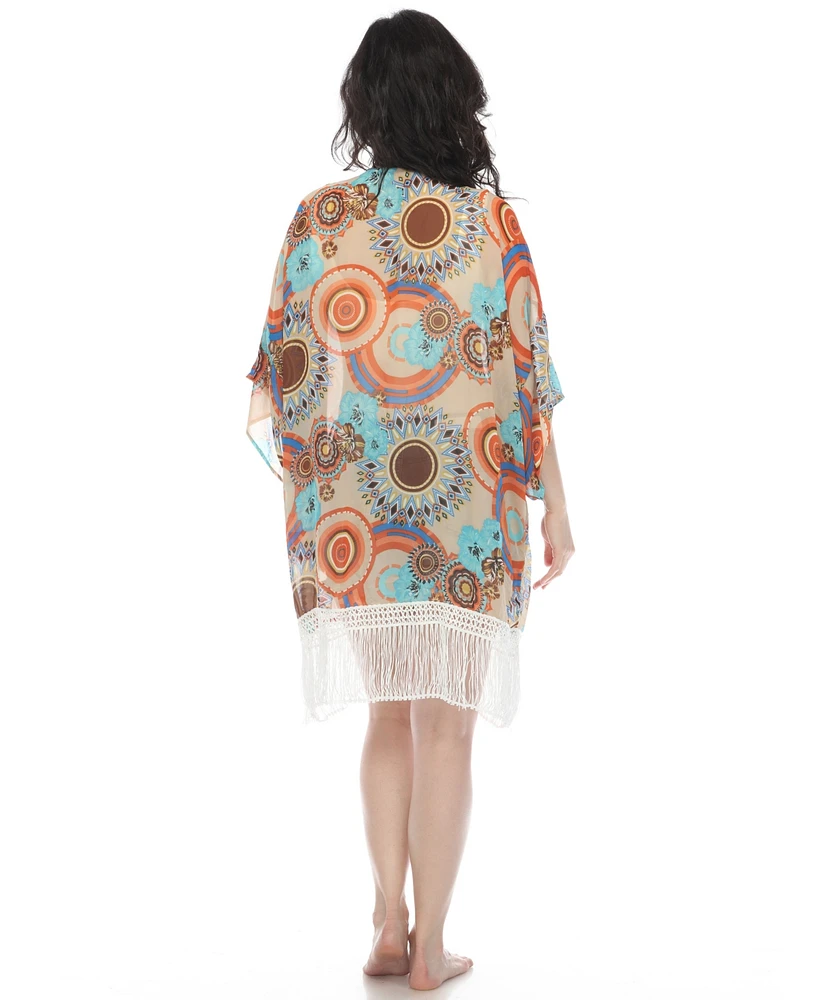 White Mark Women's Sheer Fringe Kimono