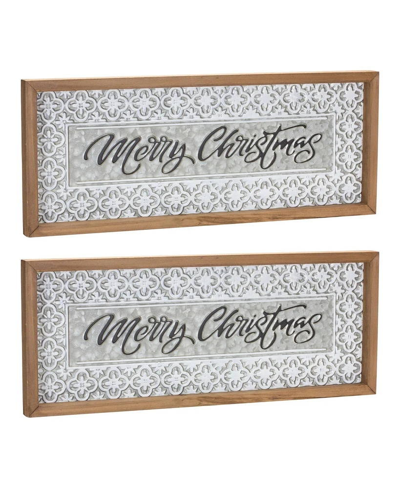 Slickblue Set of 2 Ornate Metal Merry Christmas Signs for Festive Decor