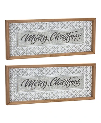 Slickblue Set of 2 Ornate Metal Merry Christmas Signs for Festive Decor