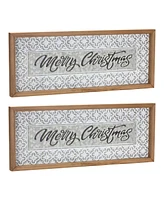 Slickblue Set of 2 Ornate Metal Merry Christmas Signs for Festive Decor