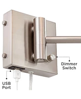 Vero Modern Swing Arm Wall Lamp with Usb Charging Port Brushed Nickel Plug-In Light Fixture White Drum Shade for Bedroom Bedside House Reading Living