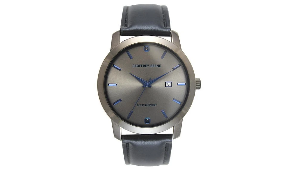 Geoffrey Beene Men's Genuine Blue Sapphire Gunmetal Tone Strap Watch