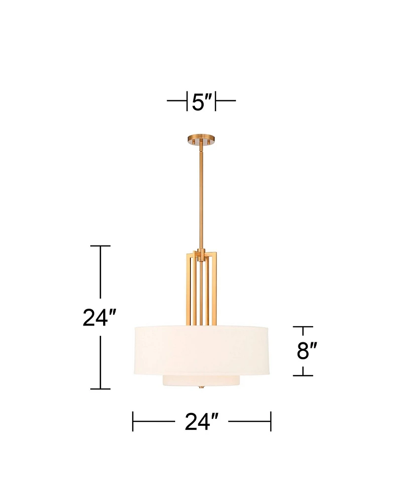 Possini Euro Design Sundry Antique Brass Gold Hanging Pendant Lighting 24" Wide Modern Double Drum Shades Fixture for Dining Room House Entryway Bedro