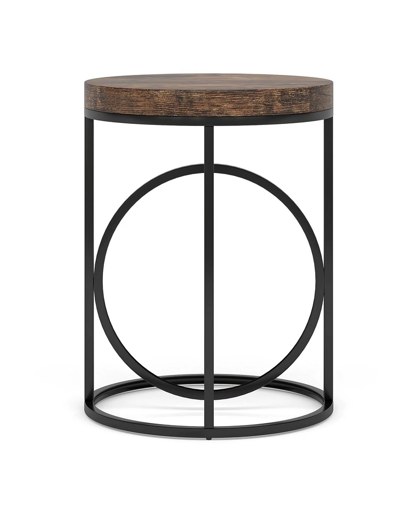 Tribesigns Modern Round End Table with Thick Wood Top, 20”Sofa Side Table Cocktail Table with Unique Black O-Shaped Base, Midcentury Accent Tab