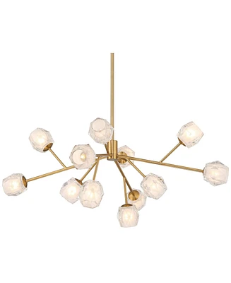 Tofay Warm Brushed Brass Sputnik Chandelier Lighting 37 3/4" Wide Modern Dimmable Led Frost Glass Shades 12-Light Fixture for Dining Room House Foyer