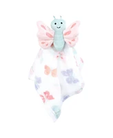 Hudson Baby Girls Animal Face Security Blanket, Butterfly 3-Pack, One