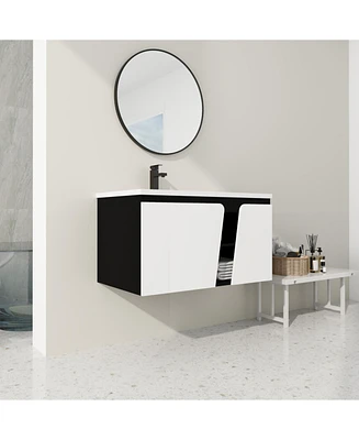 36" Wall-Mounted Vanity with Ceramic Sink & Soft-Close Doors