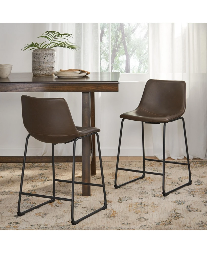 Vintage Brown Counter Stools (Set Of 2) With Wide Seat