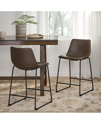 Vintage Brown Counter Stools (Set Of 2) With Wide Seat
