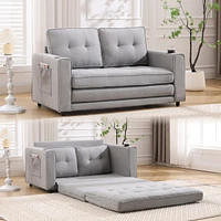 3-in-1 Tufted Futon Sofa Bed with Side Pockets and Cup Holders