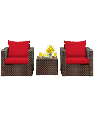 3 Pieces Patio Conversation Rattan Furniture Set with Cushion