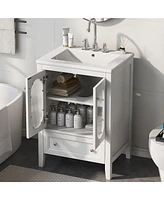 24" Bathroom Vanity with Sink, Drawer, Doors, Adjustable Shelf
