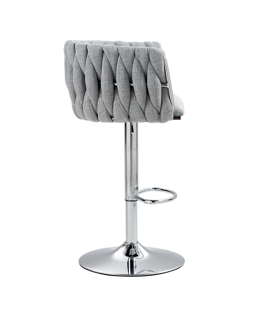 360° Swivel Bar Stools with Woven Back & Footrest (Set Of 2)