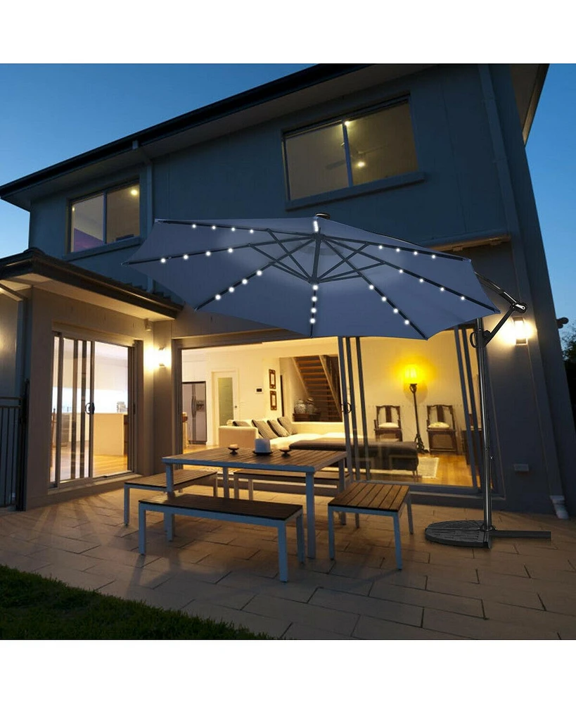 360° Rotation Solar Powered Led Patio Offset Umbrella without Weight Base