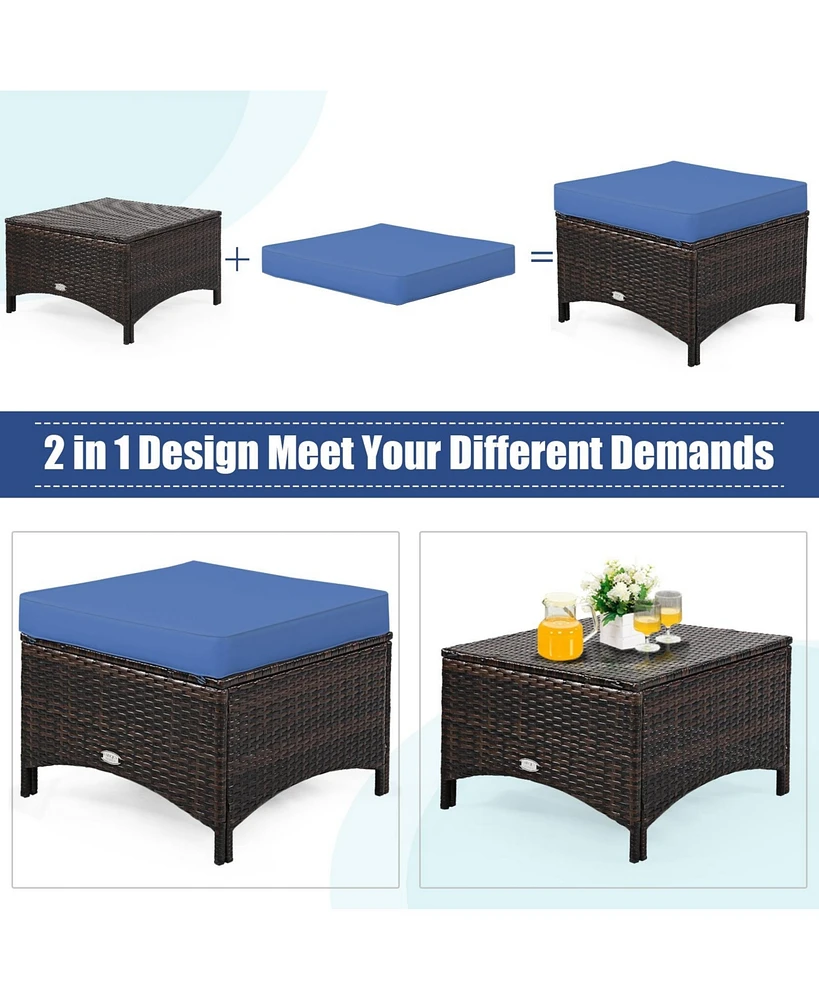 5 Pieces Patio Rattan Sofa Set with Cushion and Ottoman