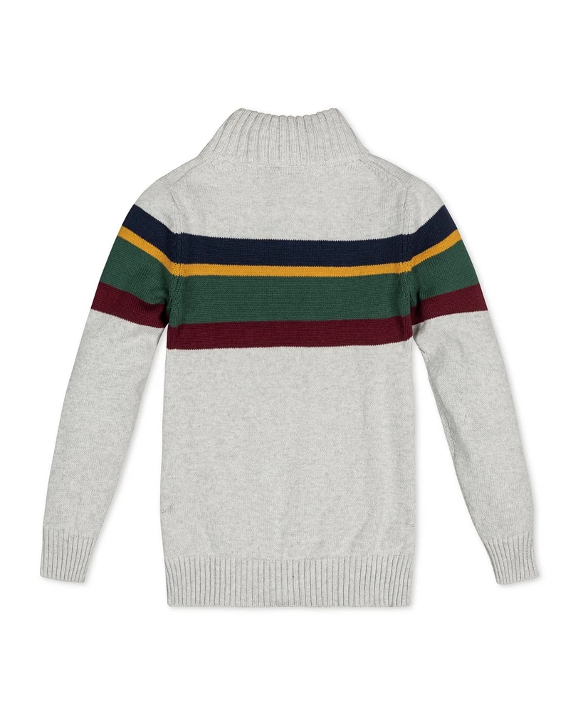 Hope & Henry Boys Organic Long Sleeve Half Zip Sweater with Engineered Stripe