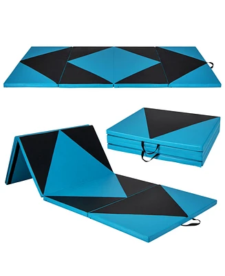 4-Panel Pu Leather Folding Exercise Gym Mat with Hook and Loop Fasteners