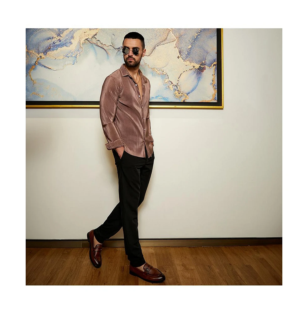 Men's Mocha Brown Pleat-Creased Shirt
