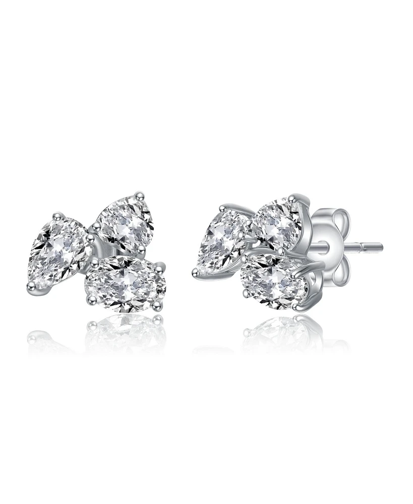 Sterling Silver Cubic Zirconia Triple Cluster Stud Earrings