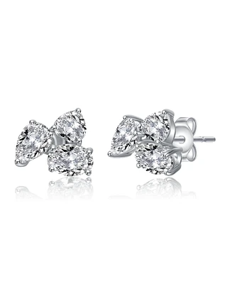 Sterling Silver Cubic Zirconia Triple Cluster Stud Earrings