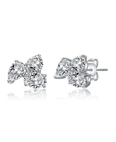 Sterling Silver Cubic Zirconia Triple Cluster Stud Earrings