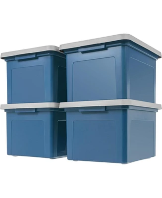 Iris Usa 4Pack 35 Qt. File Organizer Plastic File Box for Letter/Legal File, Storage Bin with Durable and Secure Latching Lid, Stackable, Navy