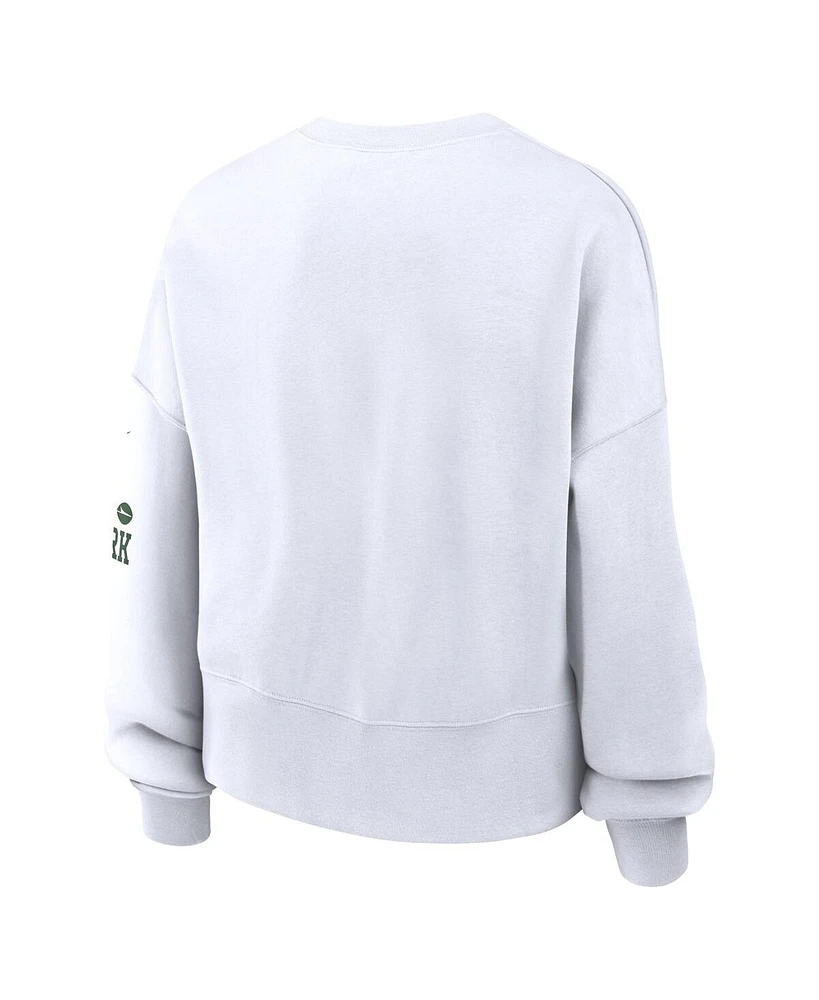 Nike Women's White New York Jets Oversized Long Sleeve Cropped Sweatshirt