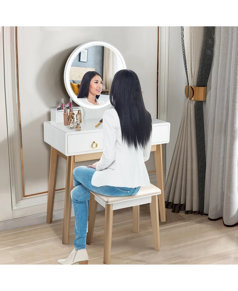 Sugift Makeup Vanity Table Set with Touch Screen Dimming Mirror and 3 Color Lighting Modes