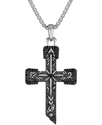Bulova Marc Anthony Men's Black Diamond Cross Pendant Necklace (3/8 ct. t.w.) in Sterling Silver-Plate, 24" + 2" extender, BVP1070-wsaa