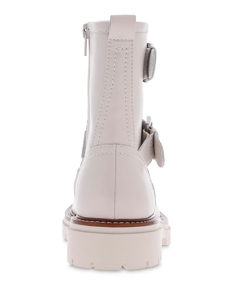 Mia Women's Florence Water-Resistant Leather Buckle Lug Sole Moto Boots