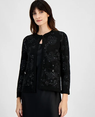 Anne Klein Women's Open-Front Patch-Pocket Sequin Cardigan, Created for Macy's