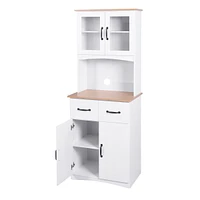 White Wooden Kitchen Pantry with Glass Door Storage