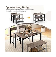 4 Pieces Rustic Dining Table Set with 2 Chairs and Bench