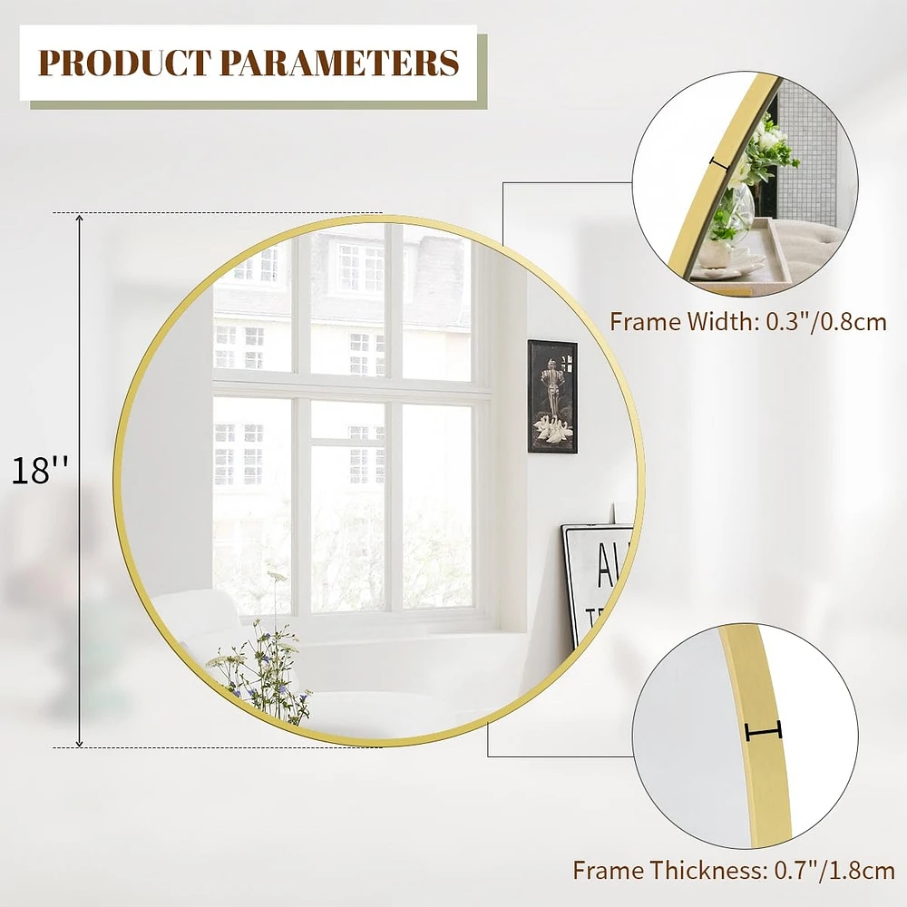 Homlux Round Wall Mounted Mirror 18"x18" in Black