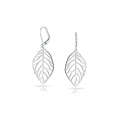 Bling Jewelry Tribal Nature Style Lightweight Open Leaf Feather Drop Dangle Lever back Earrings Sterling Silver