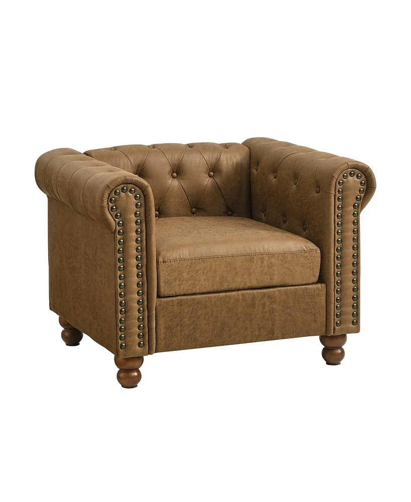 Chesterfield Fabric Sofa, Large-Brown