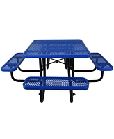 Square Outdoor Steel Picnic Table 46" blue, with umbrella pole