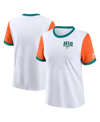 Nike Women's White/Orange Miami Dolphins Rewind Ringer T-Shirt
