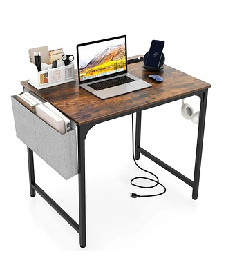 32" Meeting Room Desk Set of 2 with Charging Station & Headphone Hook Metal Frame