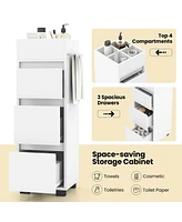 Bathroom Floor Cabinet with 3 Drawers 4 Compartments 2-Side Available Towel Shelf