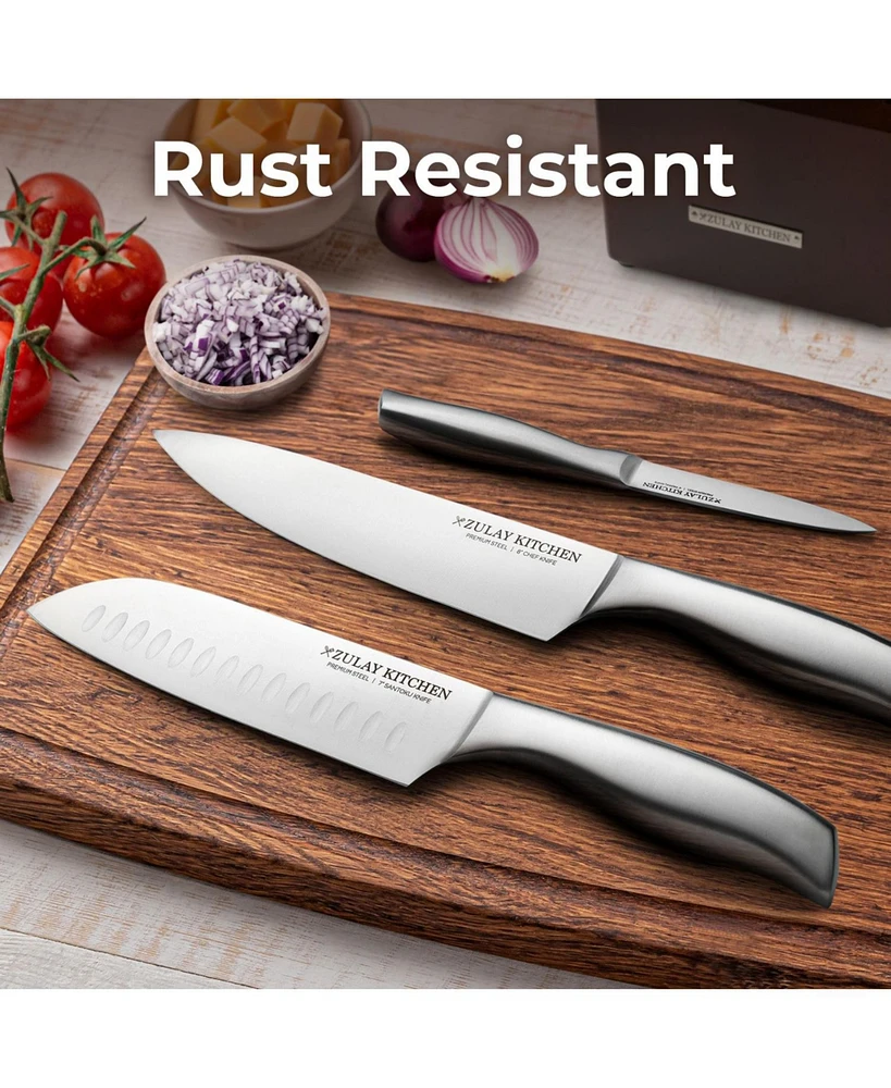 Zulay Kitchen 18 Piece Stainless Steel Knife Set with Block and Sharpener