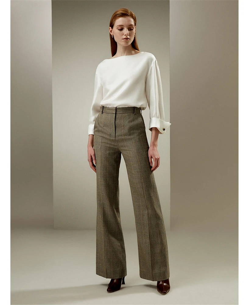 Silk Twill Blouse with Boat Neckline for Women