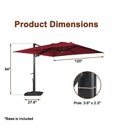 Boyel Living 10 ft. 360 B0; Rotation Square Cantilever Patio Umbrella with Base and Led Light