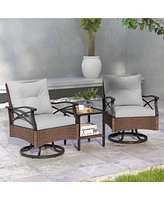 3 Pcs Patio Swivel Rocker Set with 2-Tier Coffee Table & Cozy Seat Back Cushions