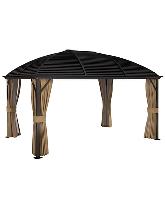 Outsunny 10' x 14' Hardtop Gazebo Canopy w/ Steel Roof, Sidewalls,
