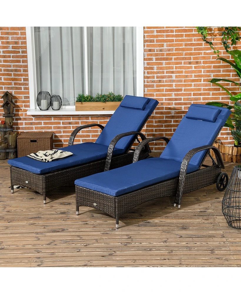 Outdoor Pe Rat Sun Bathing Chair w/ Cushion & Pillow,