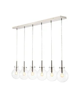 Jonathan Y Harlow 40.5" 6-Light Modern Contemporary Round Glass/Iron Led Linear Pendant, Nickel/Clear